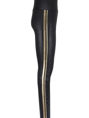 SPRWMN Black Genuine Stretch Leather Gold Stripe Leggings Pants Size M NEW